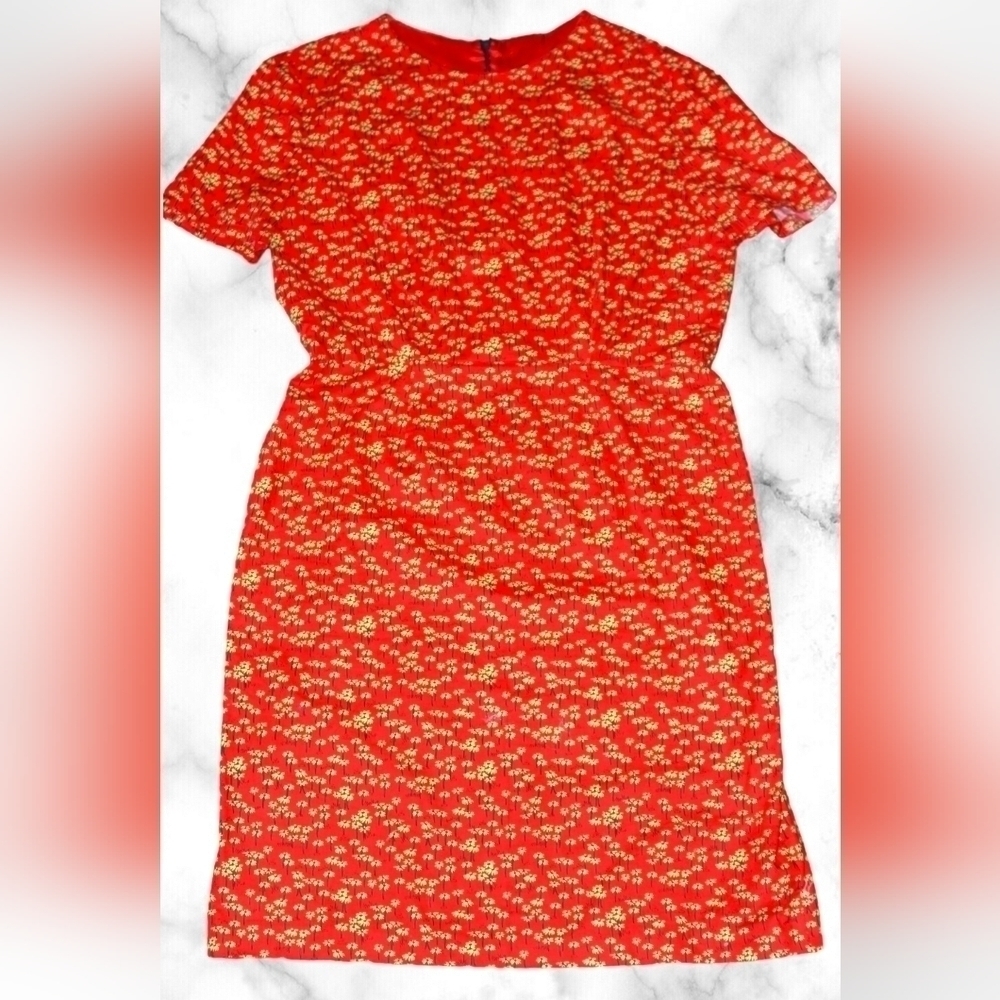 WOMEN'S Handmade Red Floral Short Sleeve Dress